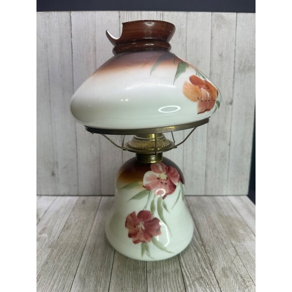 Vtg Victorian Hurricane Oil Lamp Painted Floral Design 13" Tall Decor Use - Picture 2 of 14